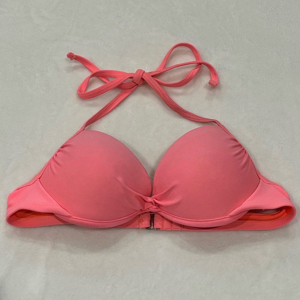 XHILARATION Women’s Padded Push Up Halter Bikini Swimsuit Top - neon pink size S